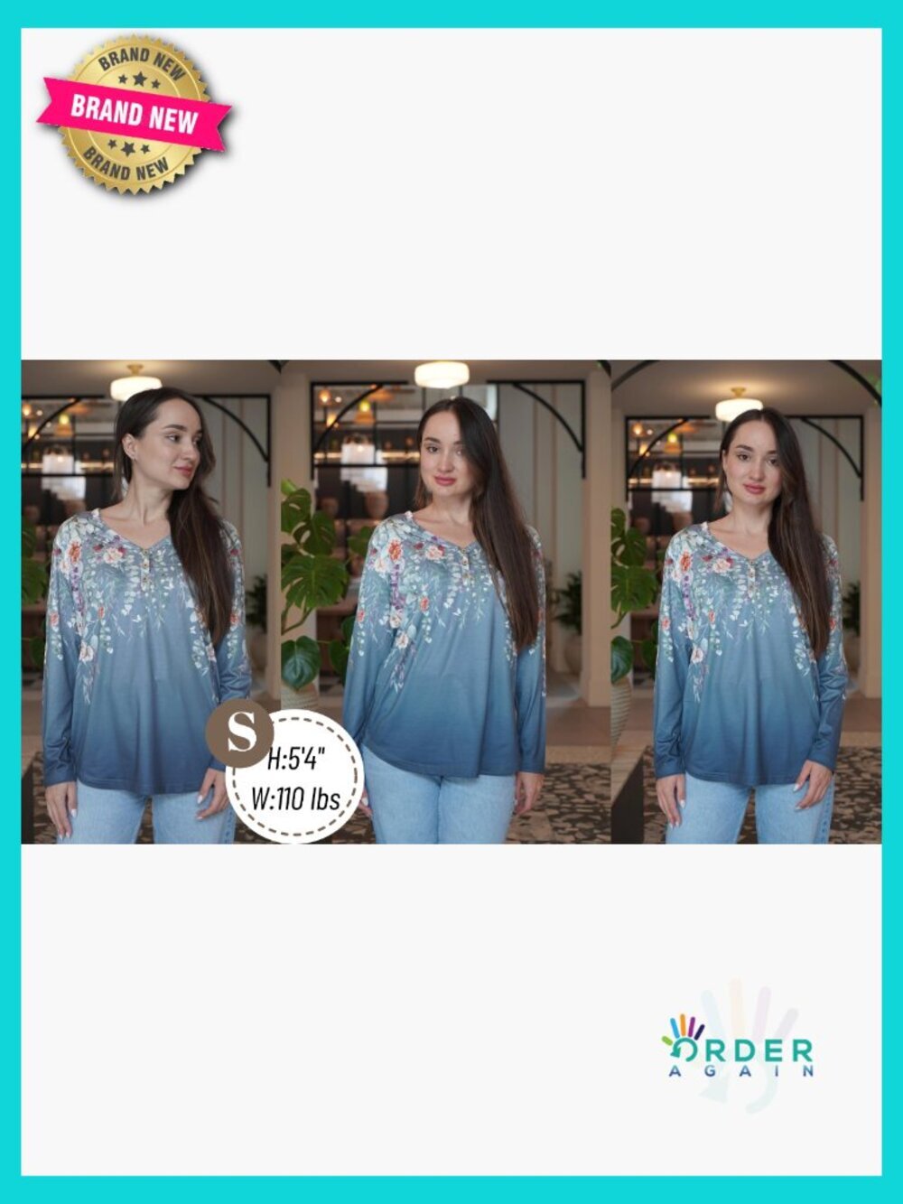 V Neck Loose Fit Long Sleeve Blouse Business Casual Floral Print Work Top - Picture 6 of 7